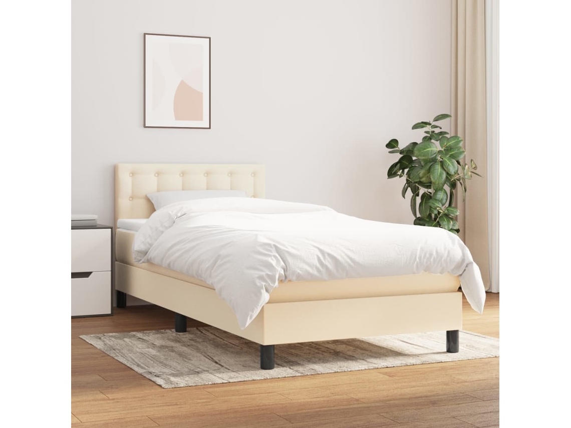 Cama Box Spring Con Colchón Tela Color Crema 90x200 Cm