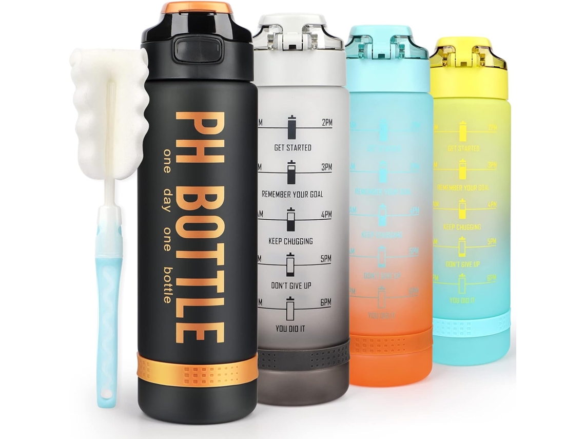 Botella de agua de 1 litro para deportes, botella de plástico ecológica sin BPA (negro mate)