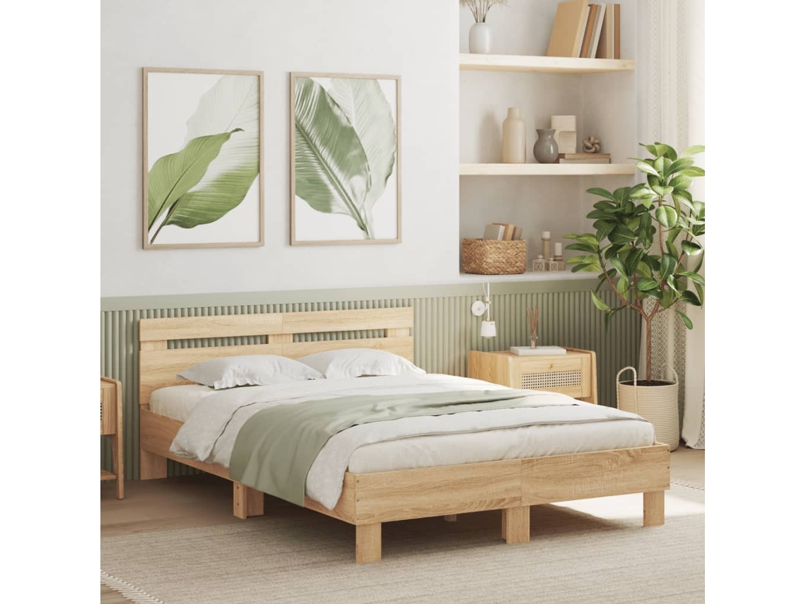 Cama Con Cabecero Madera De Ingeniería Roble Sonoma 120x200 Cm