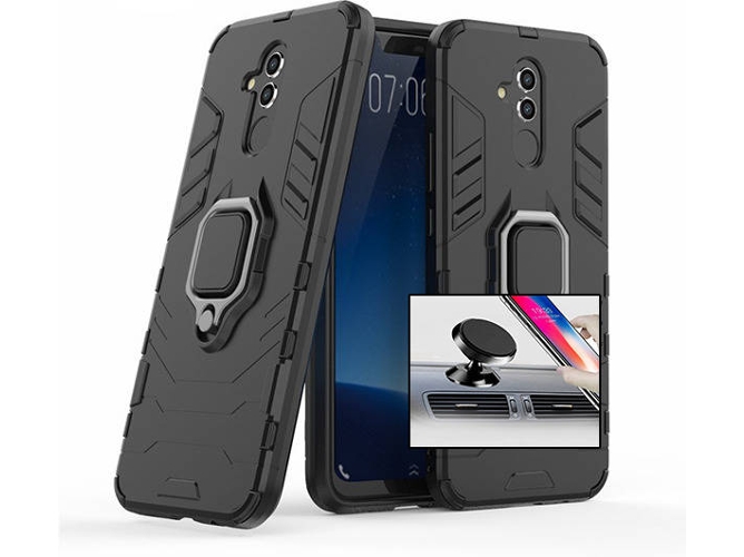 Kit Carcasa y Soporte Magnetico Auto Huawei Mate 20 Lite Military Defender Negro