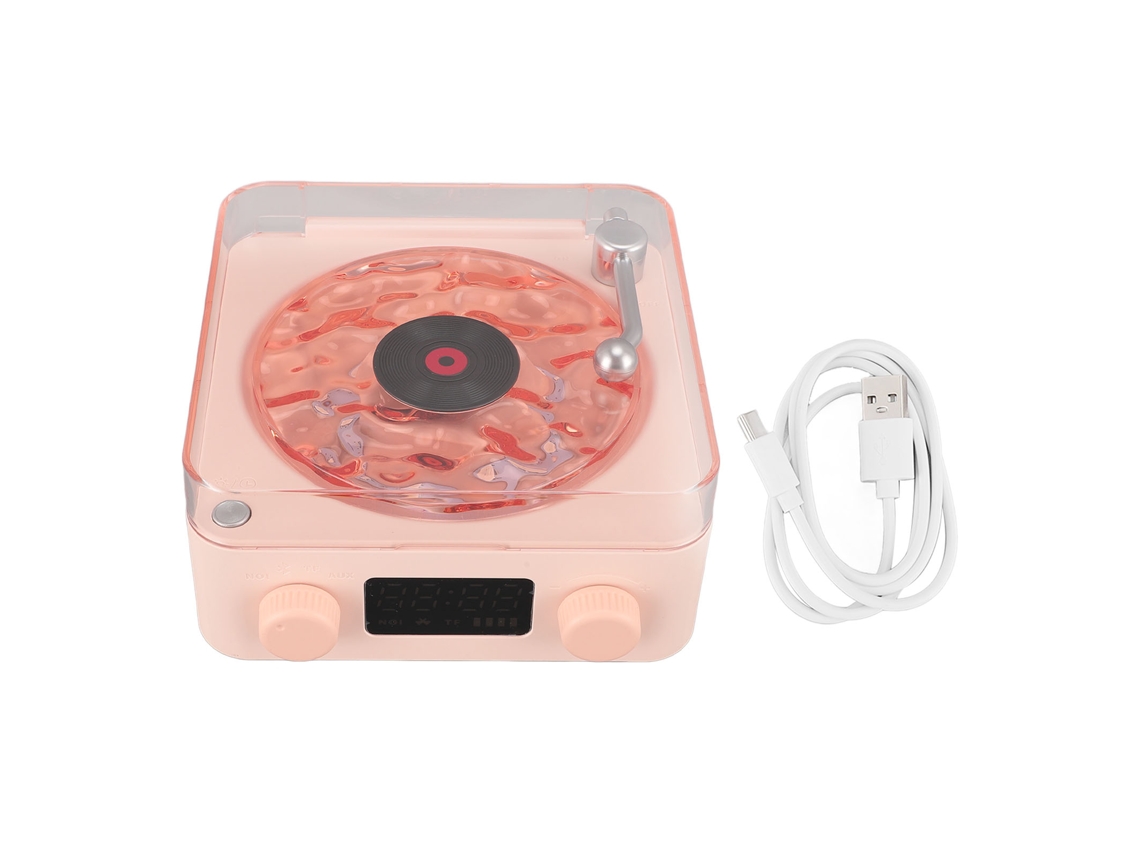 Altavoz Bluetooth Estilo Tocadiscos Con Luz Nocturna Y Pantalla De Hora Altavoz Estéreo Inalámbrico Multifunción Pequeño 3 En 1 Roseate