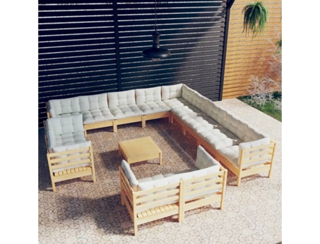 Conjunto 14 Muebles de jardín VIDAXL y cojines madera maciza de pino