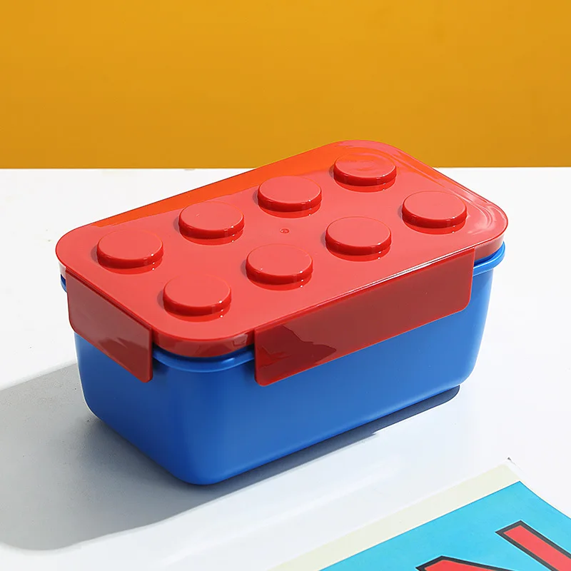 Fiambrera creativa con forma de bloque de construcción, fabricada en plástico PP comestible, apta para microondas MDUG (roja 1300 ml)