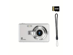 Cámara digital portátil Panoona 4K HD con enfoque automático, tarjeta de memoria de 32 GB y luz de relleno (plateada)