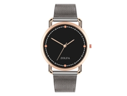 Reloj De Pulsera De Cuarzo Informal Para Mujer Con Elegante Esfera Redonda Negra.