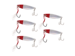 2026rebe-5pcs 15g Lures Vib Metal Pesca Jigging Artificial Bait Sequin Laser Pluma Gancho Cabeza Roja Cuerpo Plata