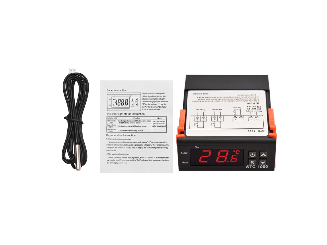Controlador De Temperatura Digital Stc-1000, Regulador Inteligente De 24 V Cc, Termostato Para Refrigerador Con Funciones De Calefacción/refrigeración.