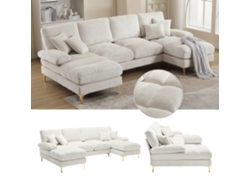 Sofá Seccional U Grande - Chenille Con Doble Chaise Longue - Beige