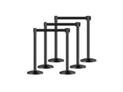 Juego de 6 barreras de contención retráctiles en acero negro con base rellenable Tekmaquinas