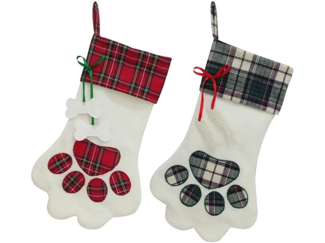 Juego De 2 Calcetines Navideños, Tamaño 45 X 20 Cm, Con Huella De Pata De Perro, Ergonómicos, Para Uso Diario.