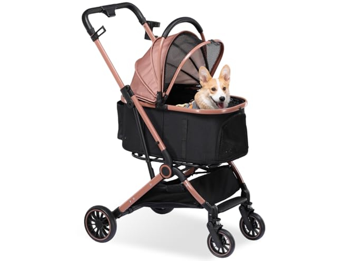 Cochecito de bebé plegable Gtplayer hasta 25 kg, rueda delantera de EVA giratoria 360° y frenos en las ruedas traseras, color oro rosa