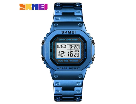 Reloj deportivo de acero inoxidable con alarma multifunción, resistente al agua, digital, LED, para hombre y mujer, color azul LUUCOZK