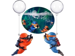 2026-adornos De Acuario, Adorno De Tanque De Peces Buzo Cartoony Lindo Flotante Con Cable Y Bola Naranja Azul