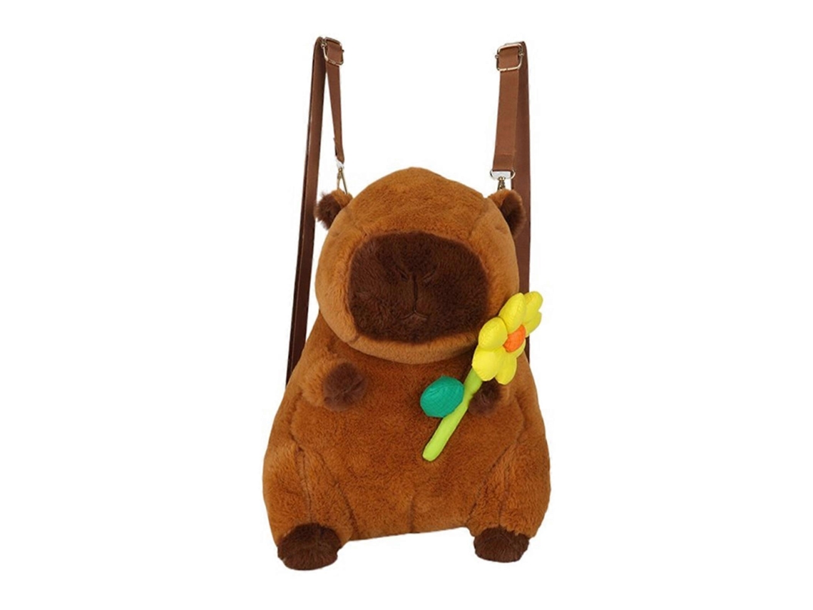Mochila de peluche con forma de capibara para niñas, mochila escolar suave con correa ajustable, bolso bandolera.