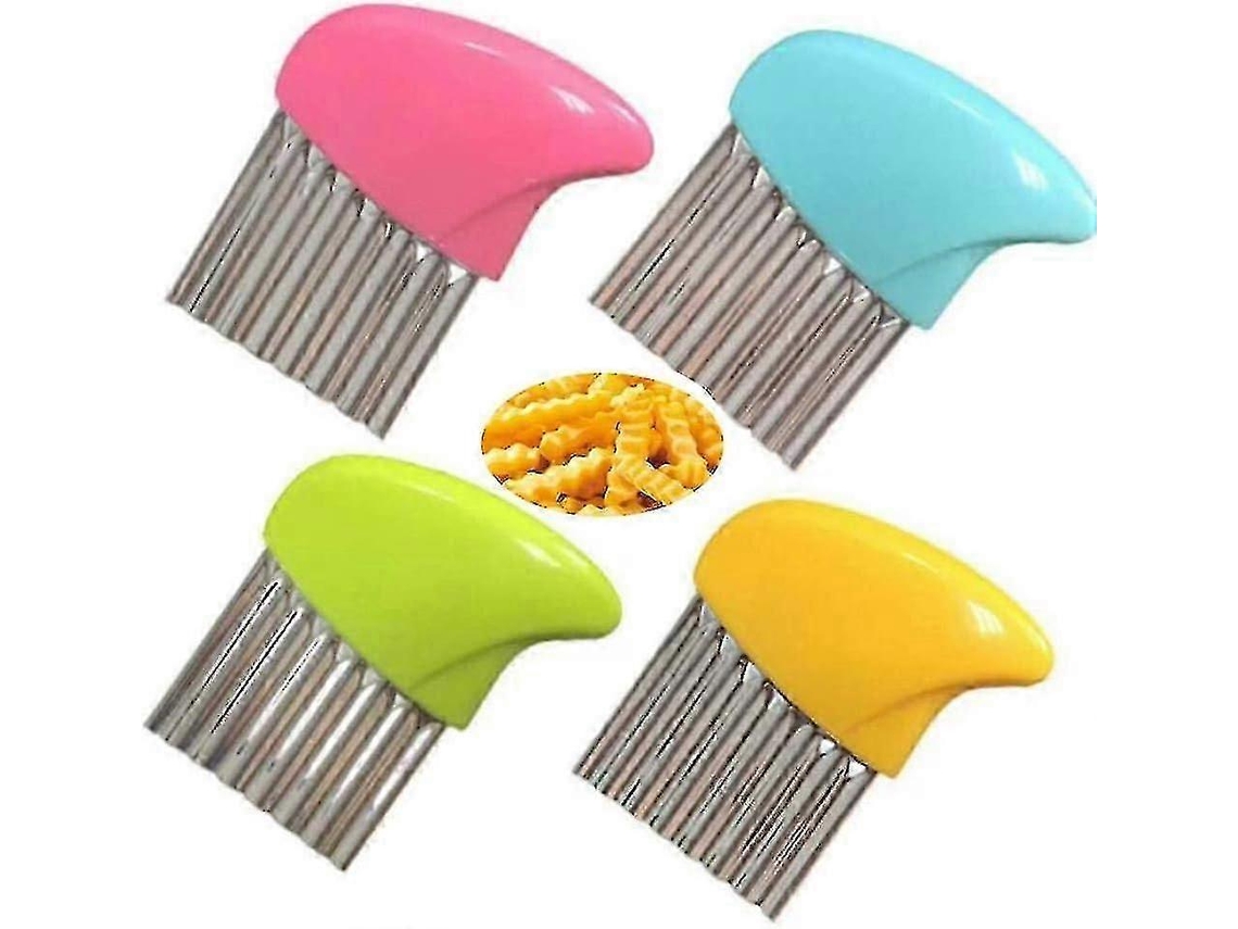 Juego de 4 cortadores ondulados de acero inoxidable para cortar patatas, seguros y duraderos para frutas y verduras. Everley891