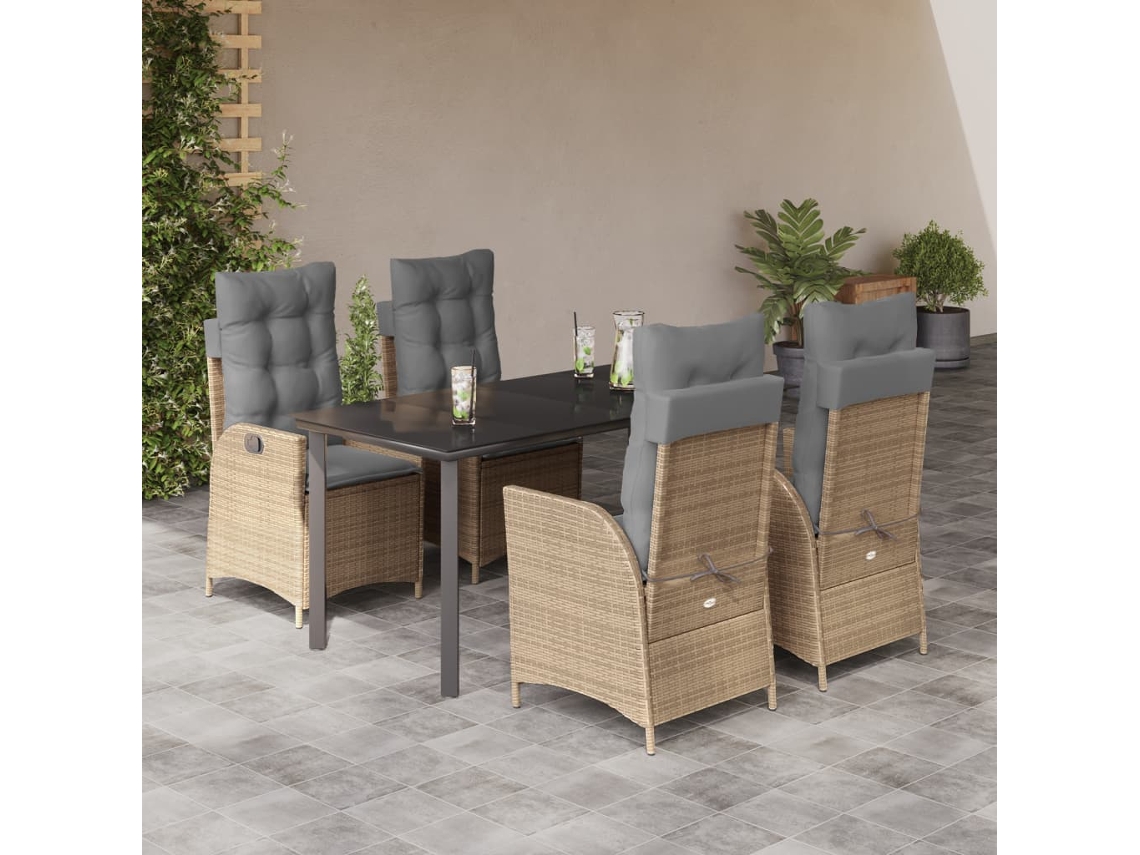 Juego de comedor de jardín de 5 piezas con cojines, mimbre sintético beige, Dkd Home Decor