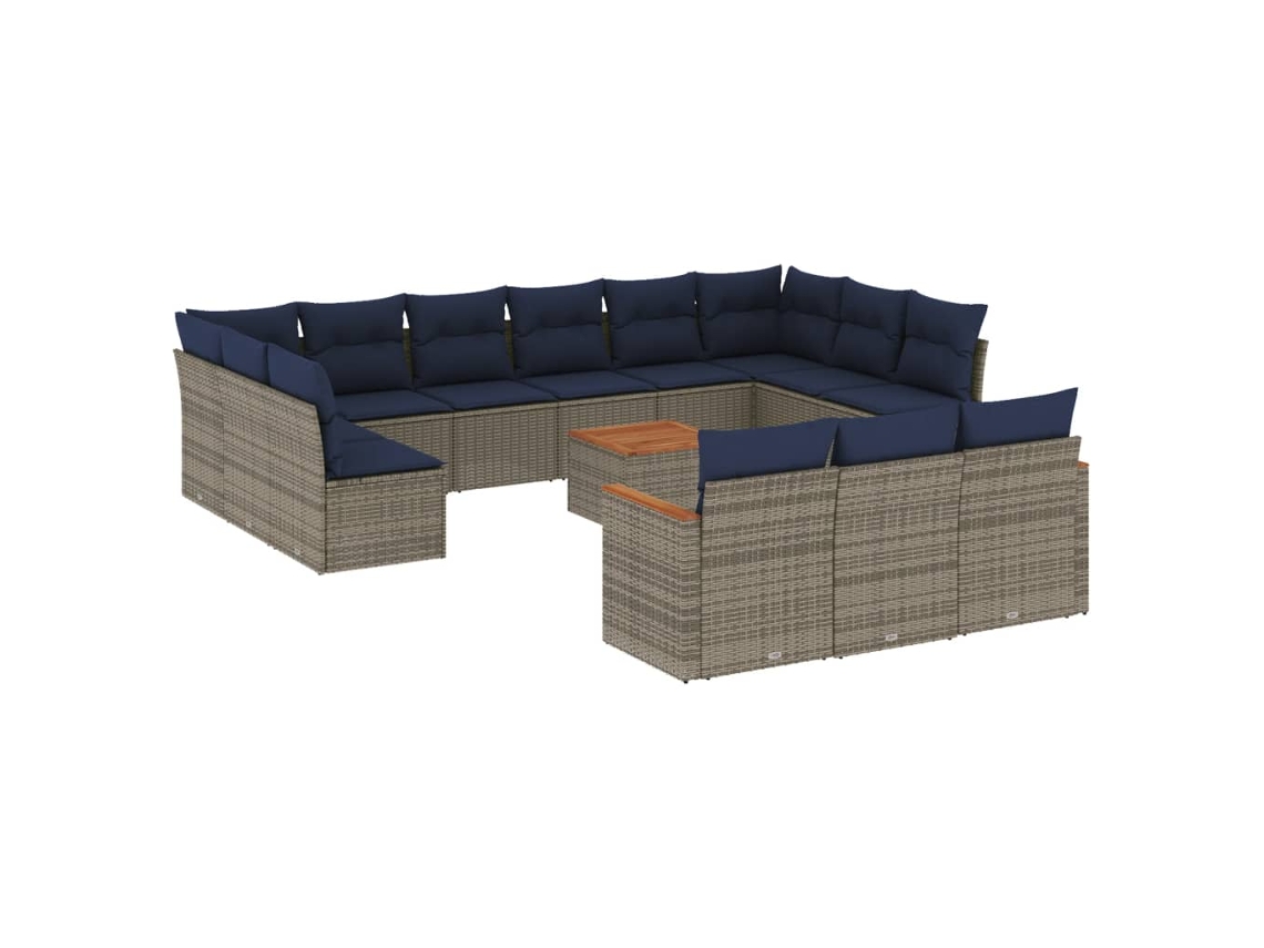 Maison Exclusive - Conjunto De Sofá De Jardín De 14 Piezas Con Cojines, Poliratán Gris