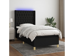 Cama Box Spring Colchón Y Luces Led Tela Negro 100x200 Cm
