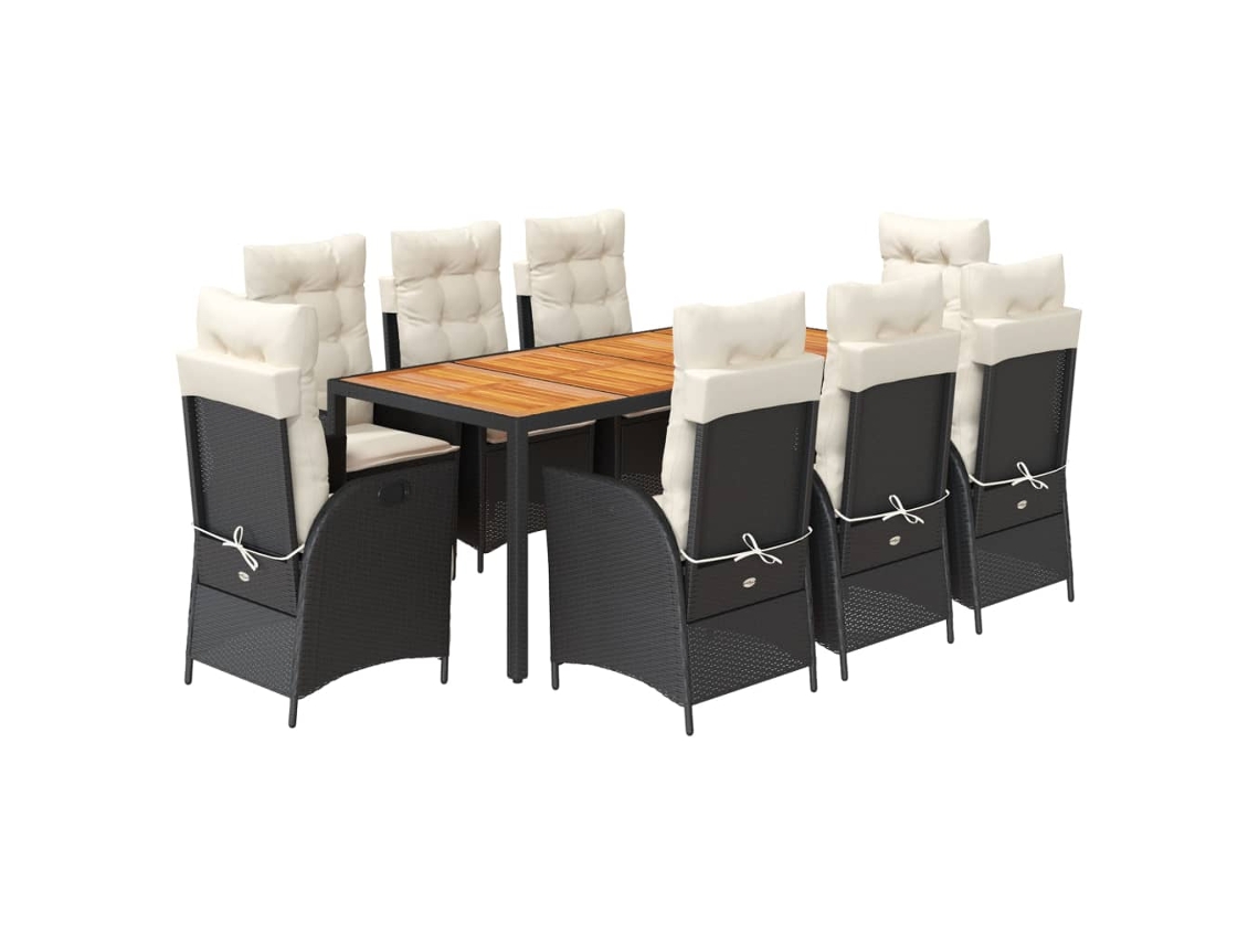Maison Exclusive - Set De Comedor De Jardín 9 Pzas Y Cojines Ratán Sintético Negro