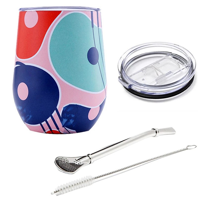 Taza de té para mate, taza térmica de acero inoxidable con tapa deslizante y pajita, 355 ml (12 oz).