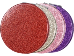Conjunto De 4 Espelhos De Bolso Redondos Dobráveis Em Couro Pu Com Glitter, Espelho De Dupla Face.