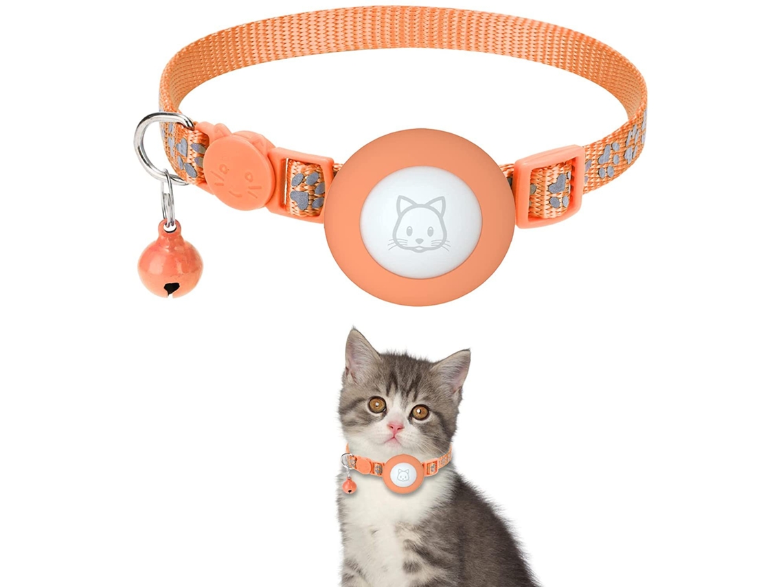 Colar Pequeno Para Mascotes Com Suporte Para Rastreador Gps, Alça De Náilon Flexível, Resistente E Refletora, Cor Laranja*.