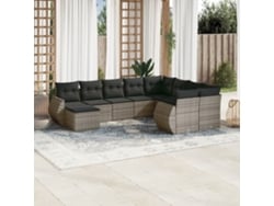 Conjunto de sofá de jardín de 10 piezas con cojines, ratán gris, DKD Home Decor