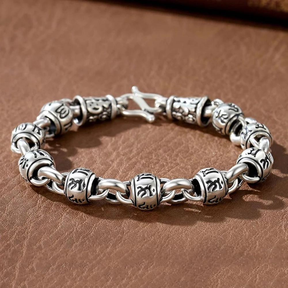 Pulsera Con Mantra De Seis Sílabas (18 Cm), Rosario Budista Tibetano, Cierre En Forma De S.