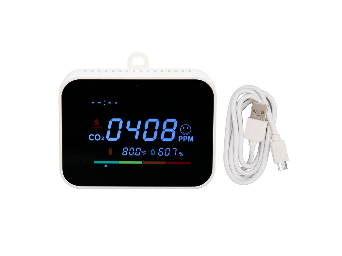 Medidor inalámbrico de calidad del aire interior con wifi, detección inteligente de CO2, temperatura, humedad y alarma con control remoto.
