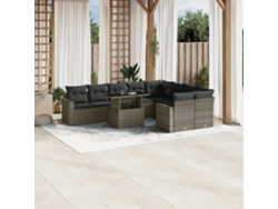 Conjunto de sofá de jardín de 10 piezas con cojines, ratán gris, DKD Home Decor