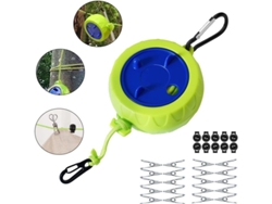 Tendedero Portátil Elástico Antienredos De 10 M Para Ropa, Ideal Para Acampar, El Baño Y Viajar, Con 30 Pinzas.