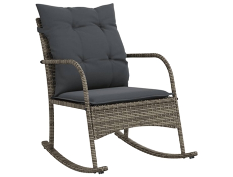 Silla mecedora de jardín VIDAXL con cojines ratán sintético gris