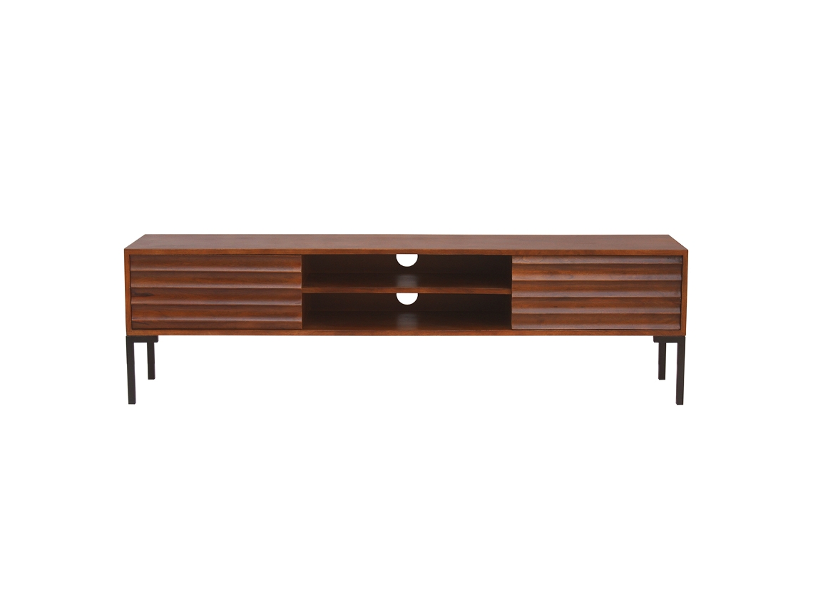 Mueble Tv de 2 Puertas de Madera Oscura Maciza de Mango Y Metal Negro 160 Cm Onda MILIBOO