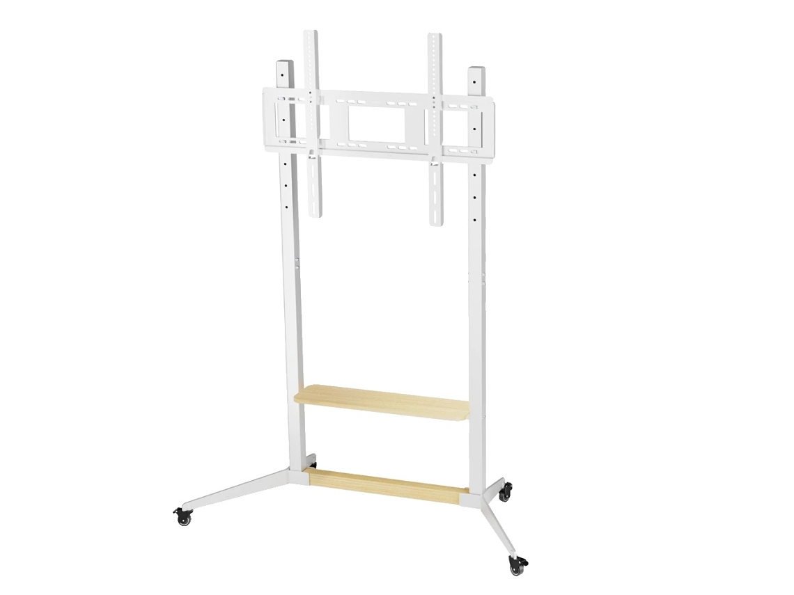 Soporte para TV, altura regulable, móvil con ruedas giratorias, blanco.