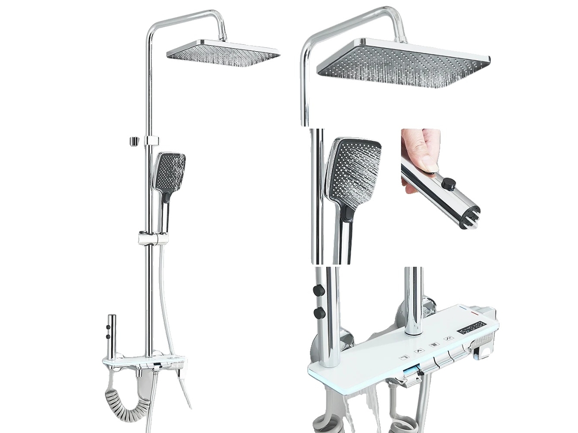 Juego de grifo de ducha, altura ajustable, diseño moderno, cromo blanco OEM
