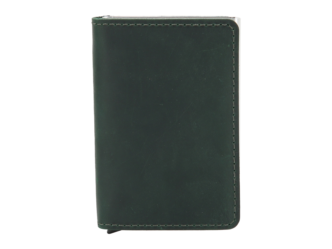 Cartera Delgada Para Hombre Con Clip Para Billetes, Protección Electrónica Antirrobo, Color Verde Oscuro.