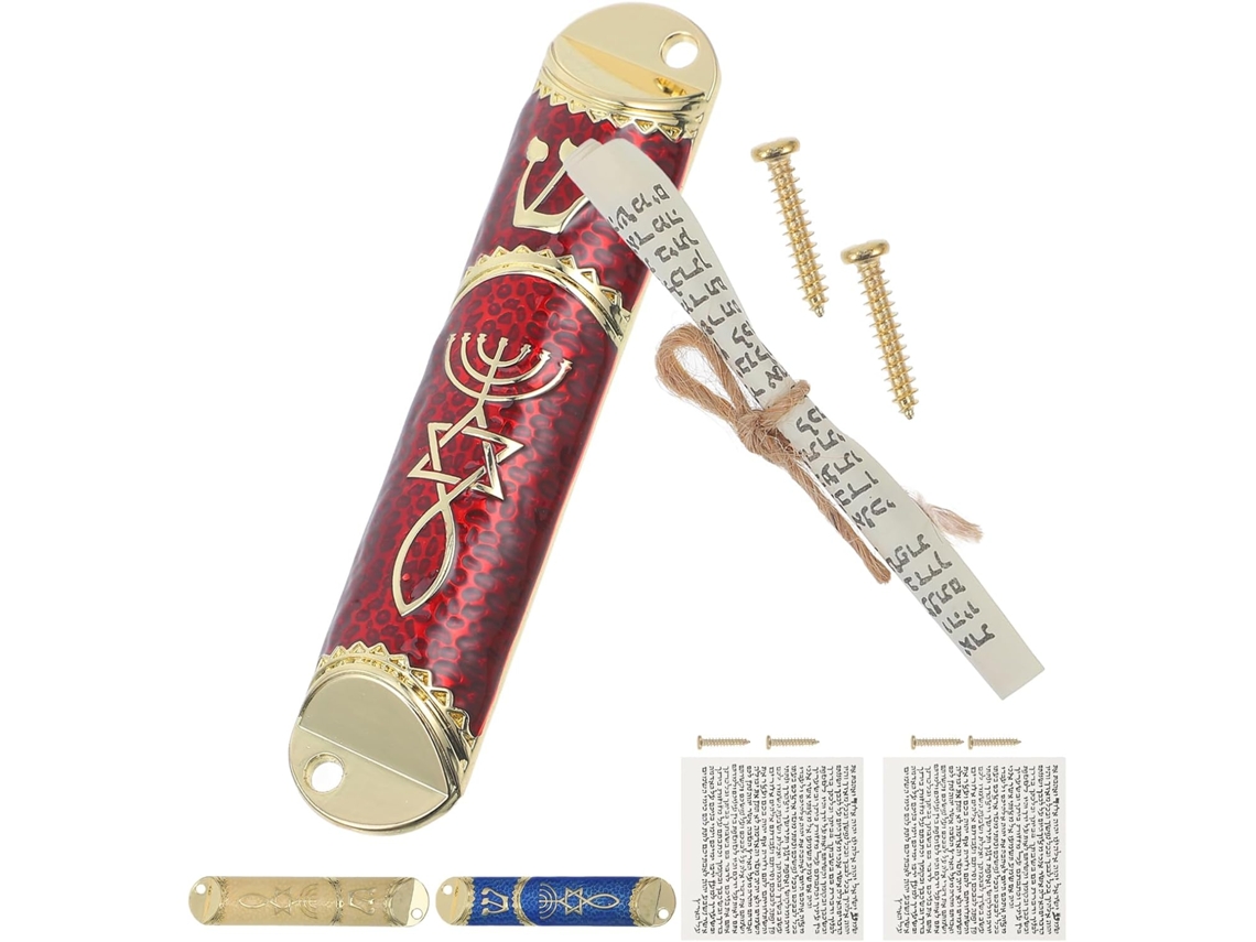 Estuches Decorativos Pergamino Kosher Juego 3 Piezas Fáciles Armar Aleación Pintada Soporte Janucá Mezuzá