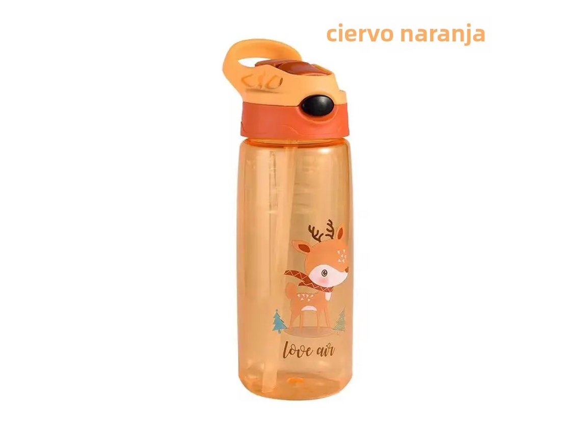 Botella de agua infantil de 500 ml con tapa y pajita, sin BPA. Mdug (ciervo naranja)