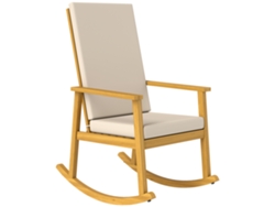 Mecedora de madera de acacia con respaldo alto, color beige.