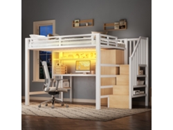 Litera Metálica 140x200 - Con Escritorio, Estantería, Armario Y Escalera Con Almacenamiento - Blanco