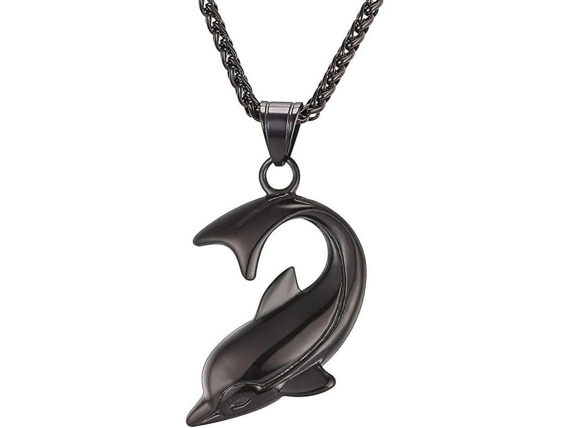 Collar con colgante de tiburón/pez/delfín, joyería de animales, acero inoxidable, Bmm 09, delfín negro, 2026 - Para hombre/niño