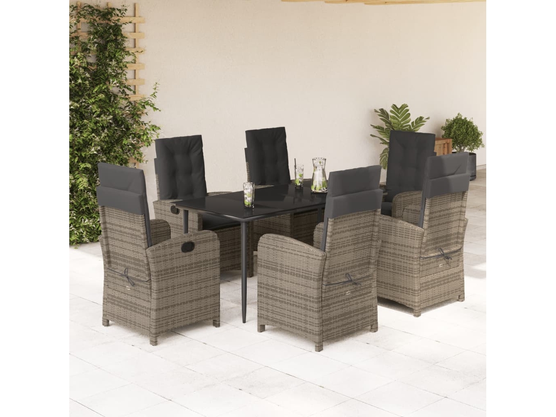 Juego de comedor de jardín de 7 piezas DKD Home Decor con cojines de mimbre gris