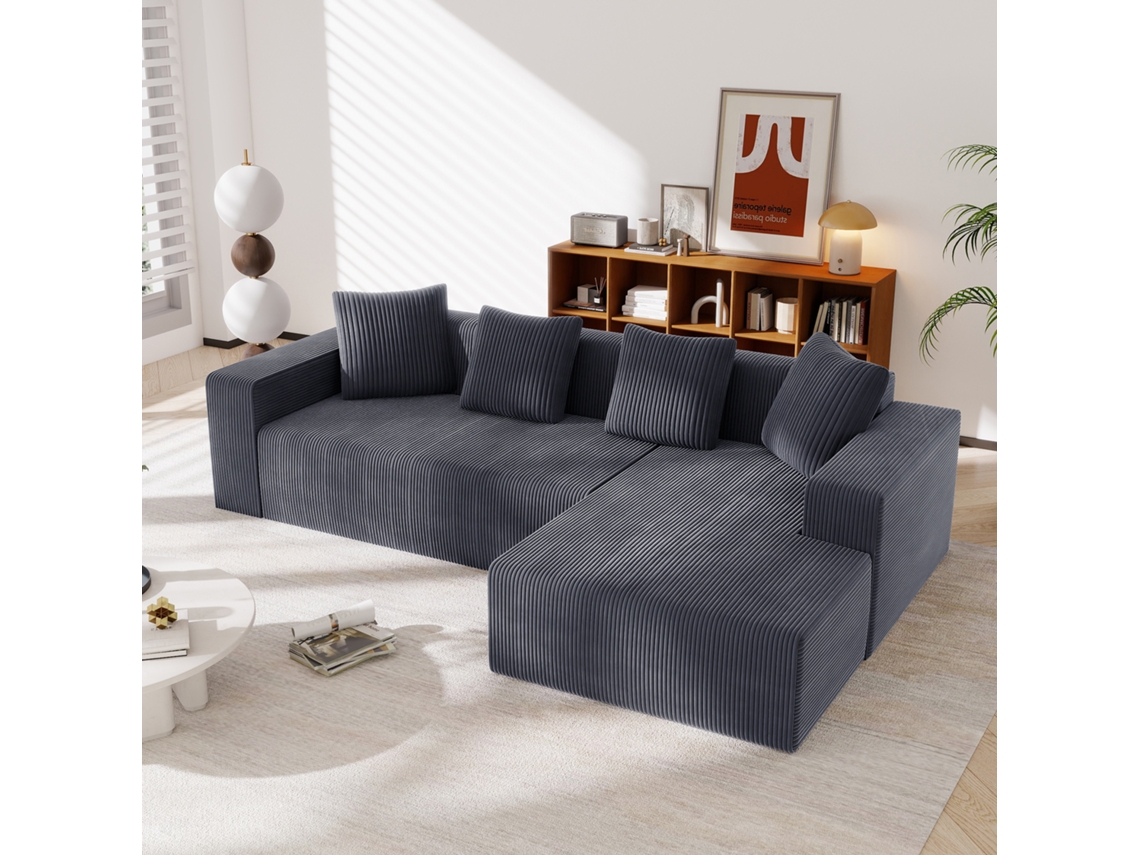 Sofá Modular 3 Plazas - Cloud L-liegestühle, Moderno, Profundo Y Acolchado - Gris