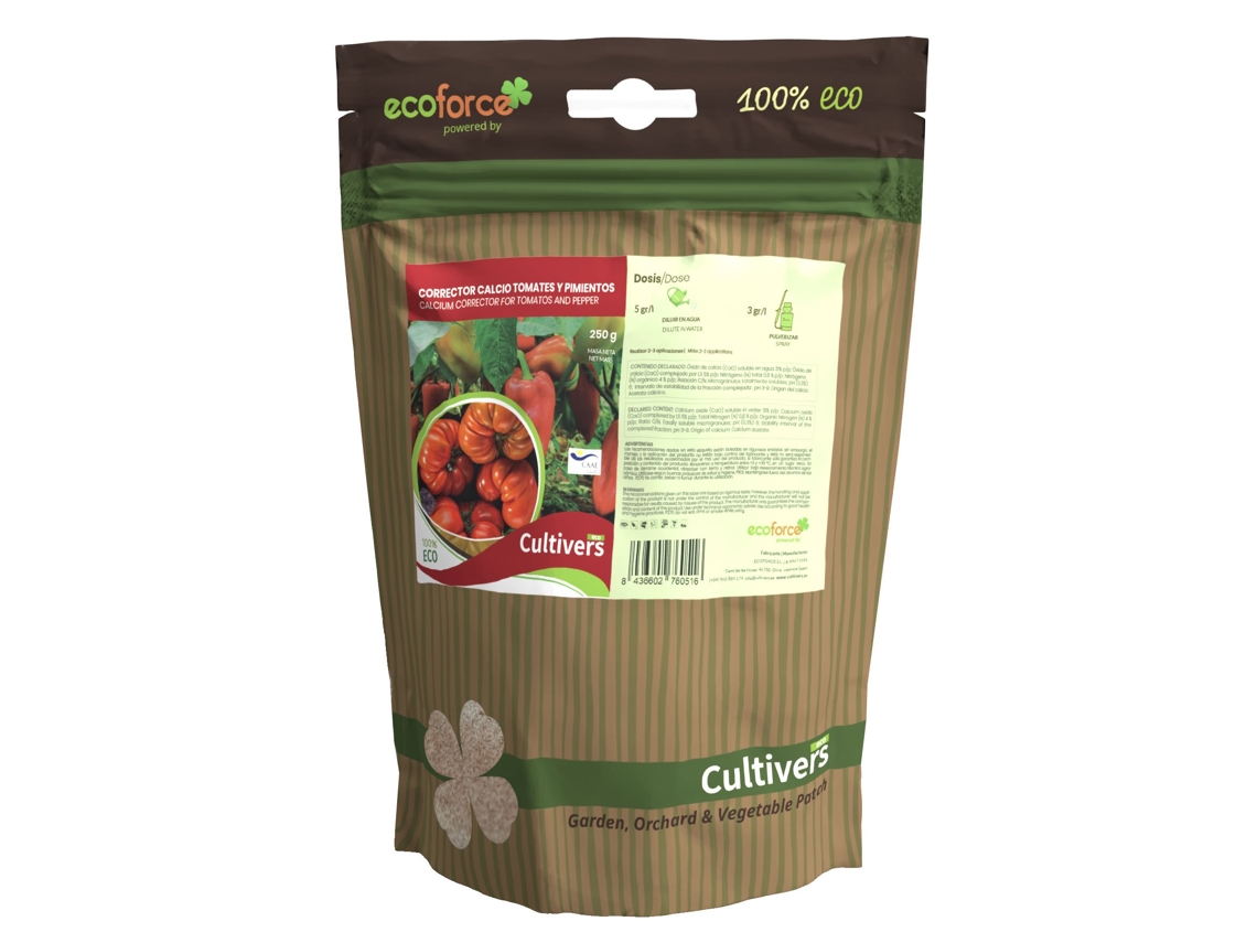 CULTIVERS Abono Calcio para Tomates y Pimientos Ecológico 250 g Corrector de Carencias . Mejora la Calidad y la Producción del Cultivo