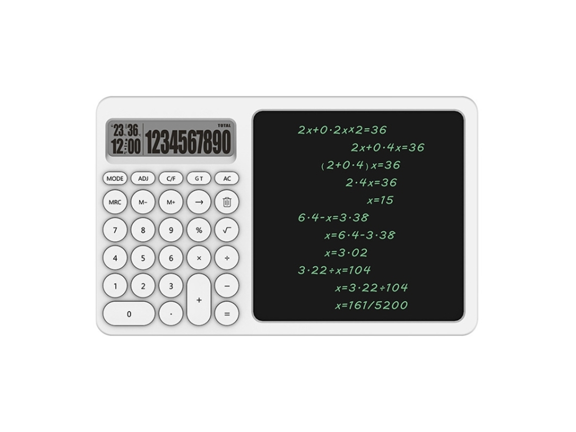 Calculadora De Oficina (blanca) Con Tableta De Escritura A Mano Lcd Y Soporte