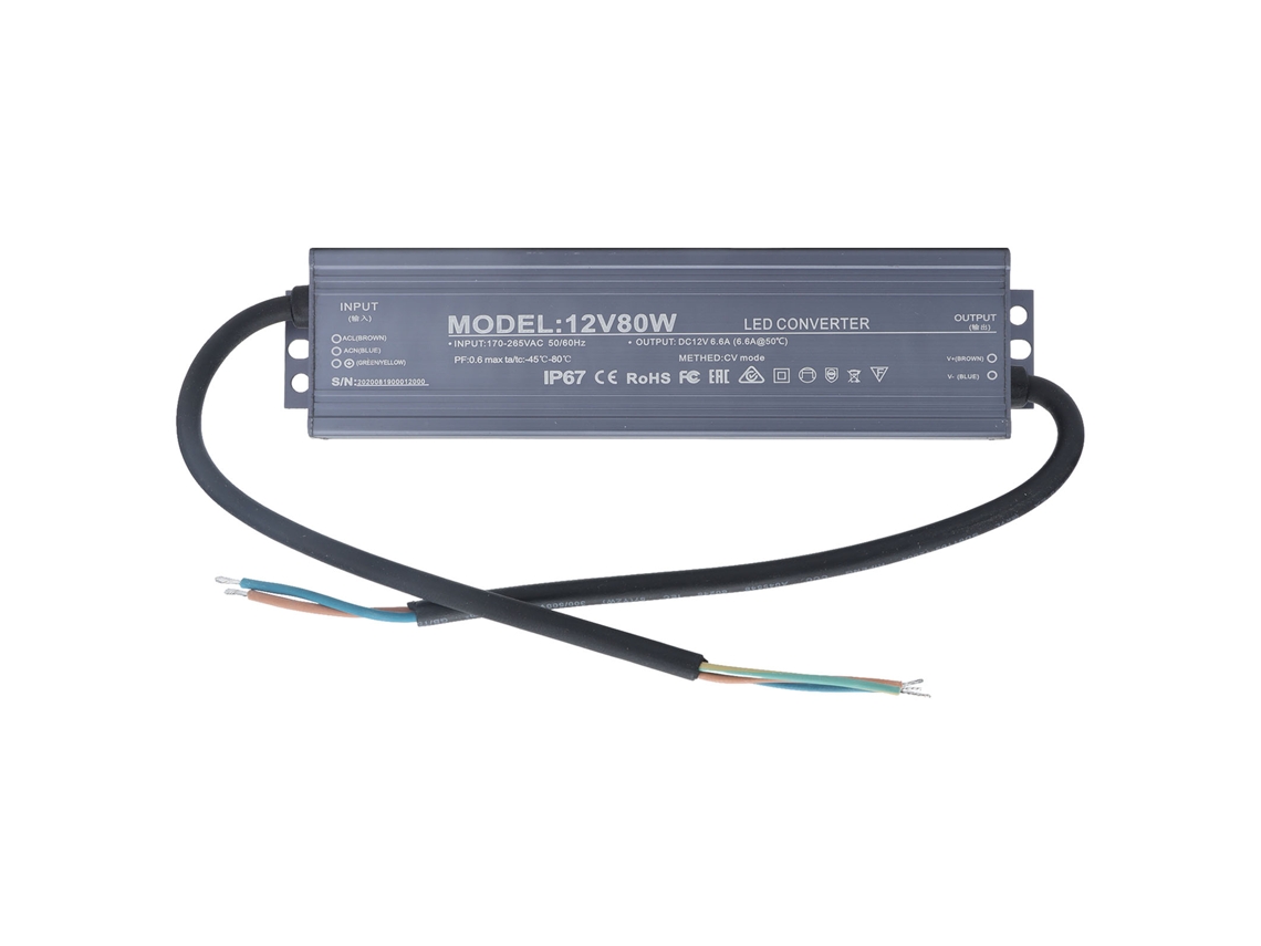 Transformador Convertidor De Fuente De Alimentación Para Controlador Led, Resistente Al Agua Ip67, De Ca 170-265 V A 12 V, 6,6 A, 80 W.