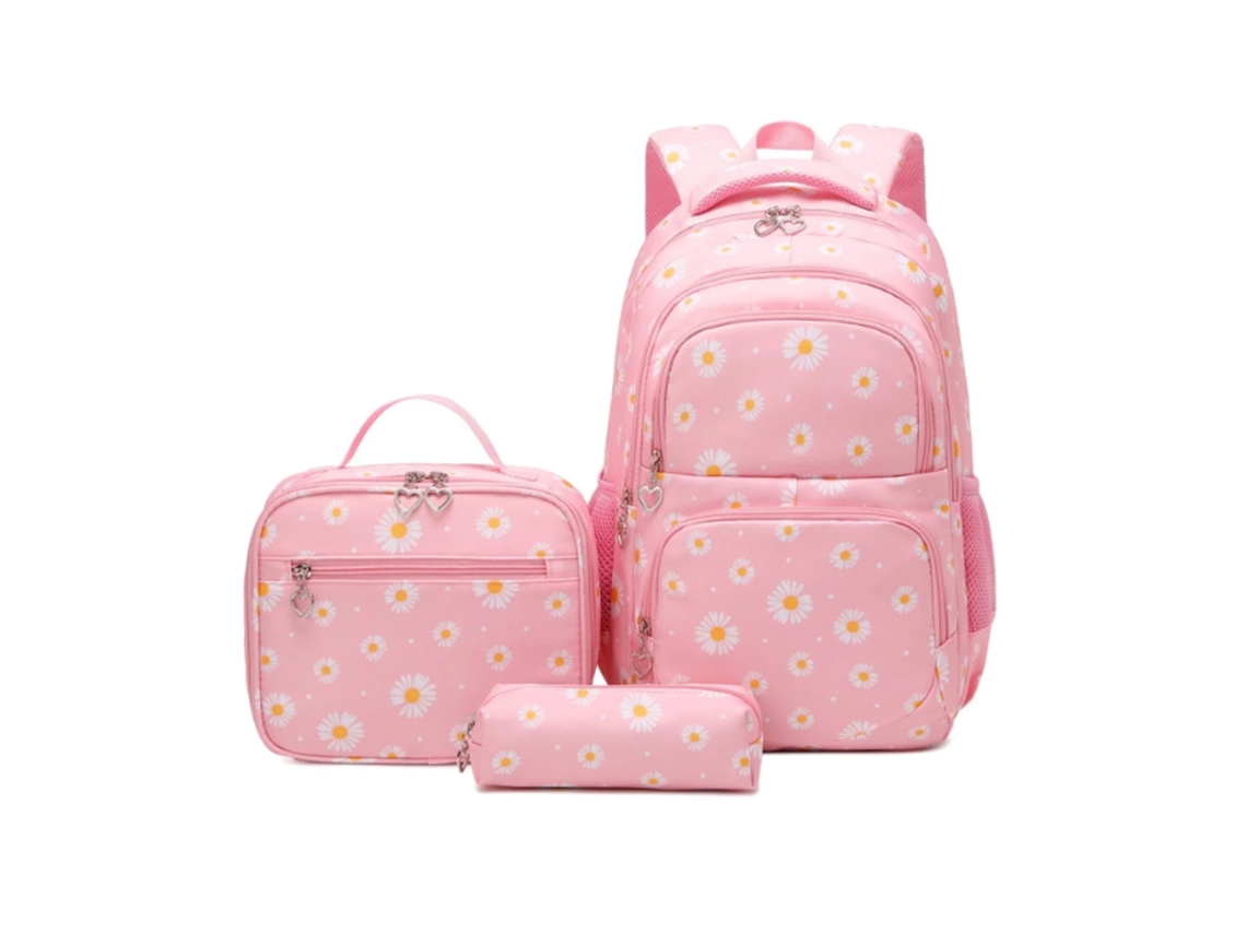 Conjunto De Mochila Pink Daisy De 3 Piezas Con Bolsa Para El Almuerzo