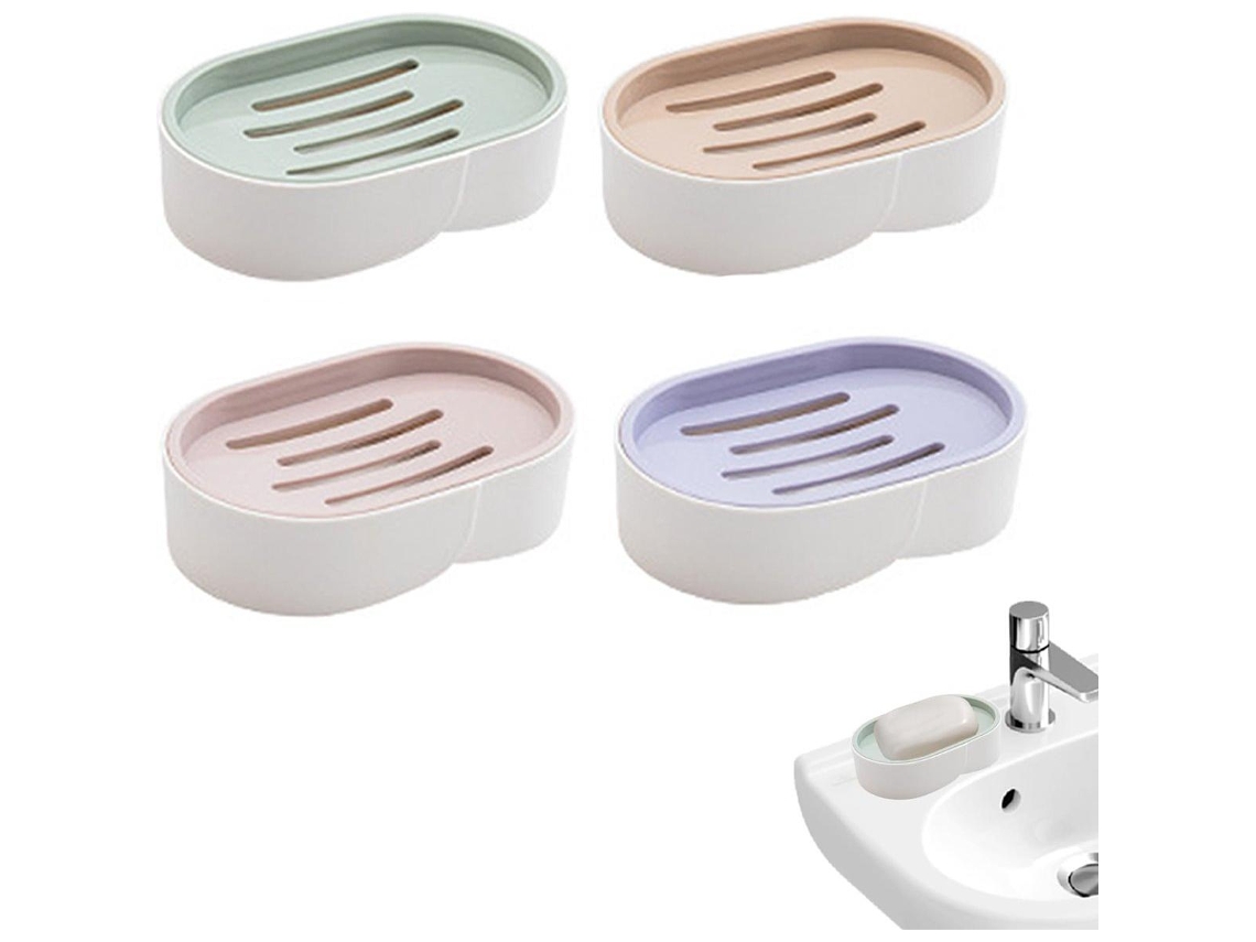 (Juego de 4 piezas) Jabonera con tapa de drenaje para ducha/bañera/cocina/baño/viaje Jabonera de plástico Mdug