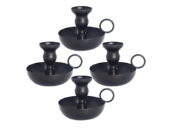 Portavelas Cónicos, Hierro Negro Mate Estilo Retro, Juego De 4 Para Velas Cónicas