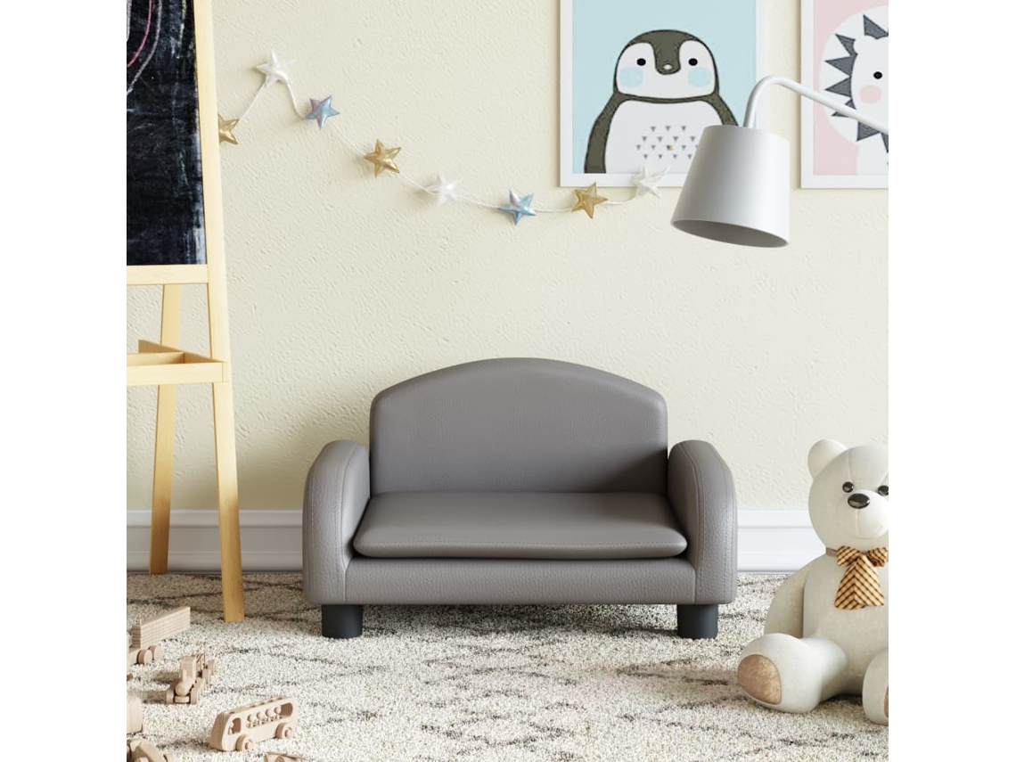 Sofá Para Niños | Sofá Infantil De Cuero Sintético Gris 50x40x30 Cm Wsd546516